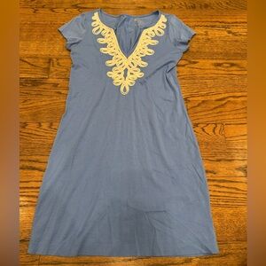 Lilly Pulitzer Blue Pima Cotton Rope Trim V-Neck Dress Small NWOT